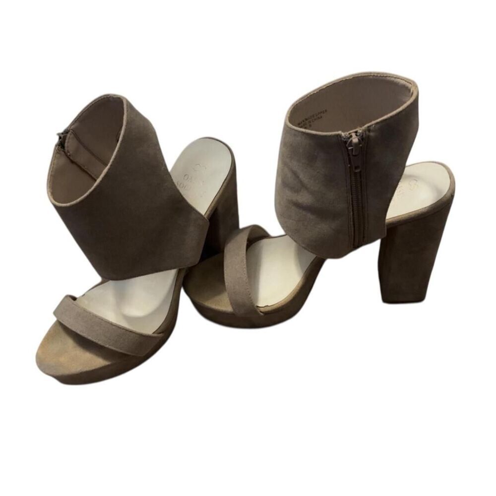 Taupe Suede Block Heel Sandals with Ankle Zip